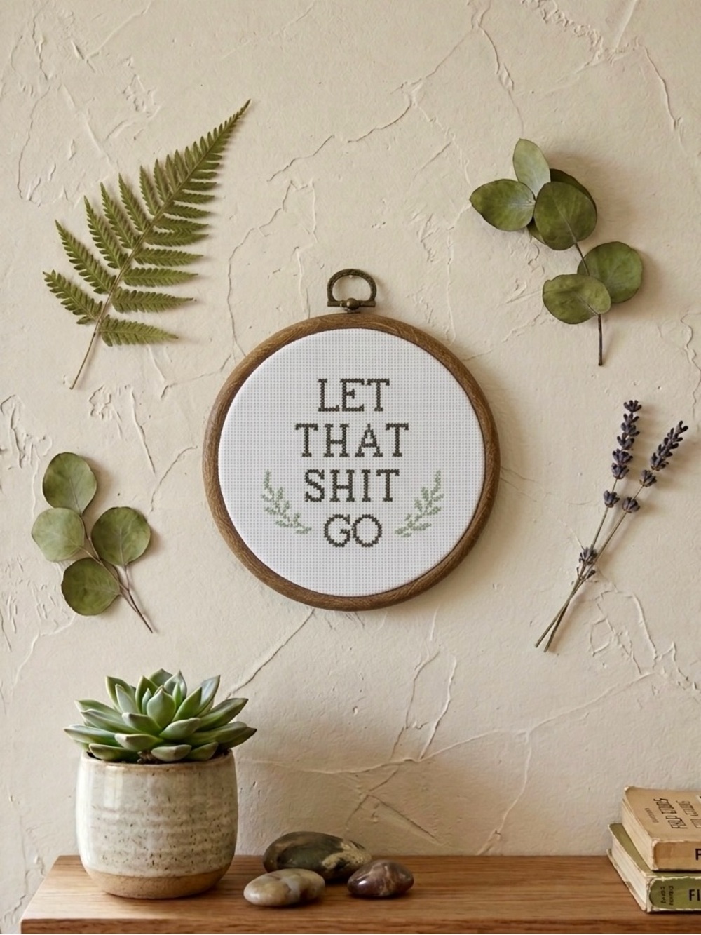 New Handmade “Let That Shit Go” Funny Framed Cross Stitch